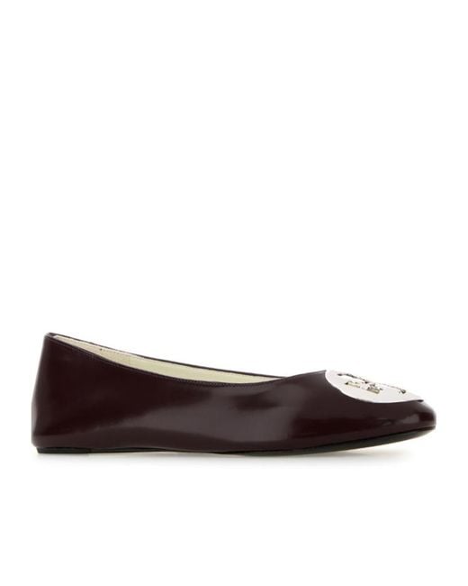 Tory Burch Brown Reva Leather Flat Pumps