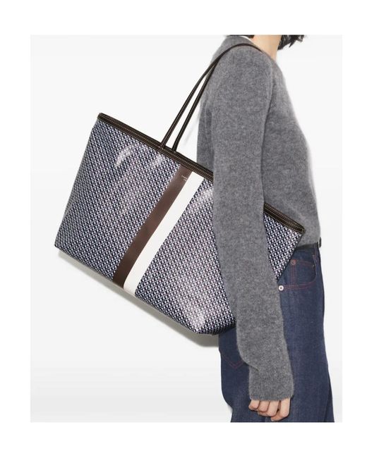 Tory Burch White Racer Patterned Tote Bag