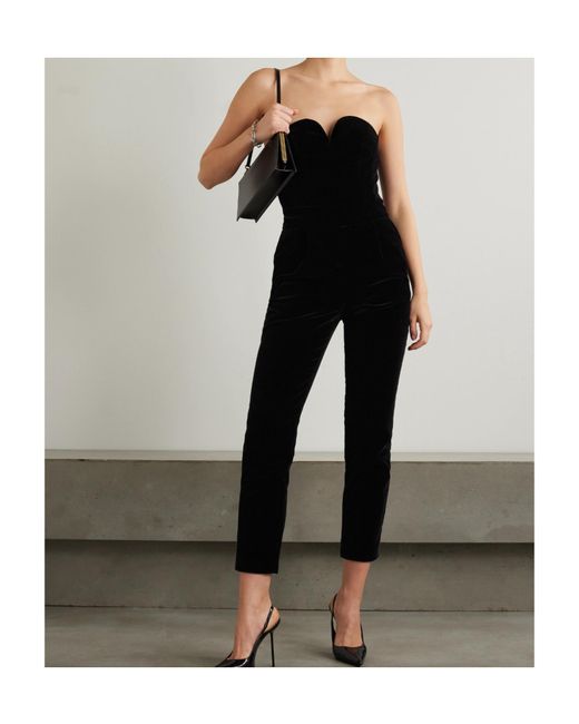 Blazé Milano Black Clyde Strapless Velvet Jumpsuit