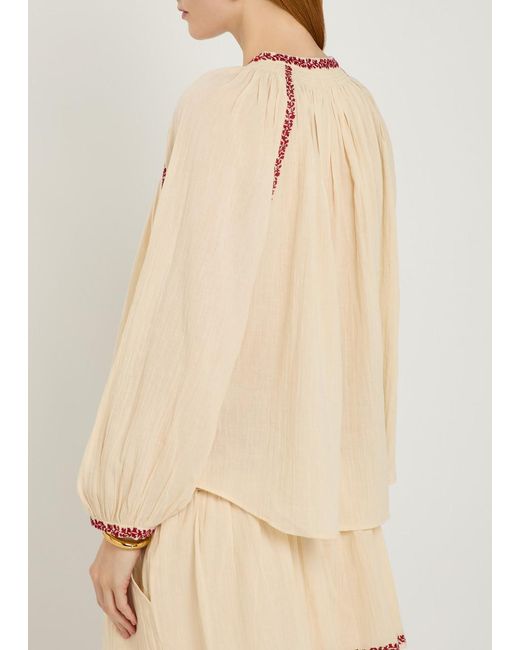 Isabel Marant Natural Embroidered Cotton Top