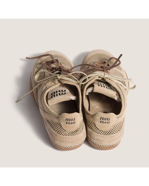 Miu Miu Brown Suede-Mesh Gymnasium Sneakers
