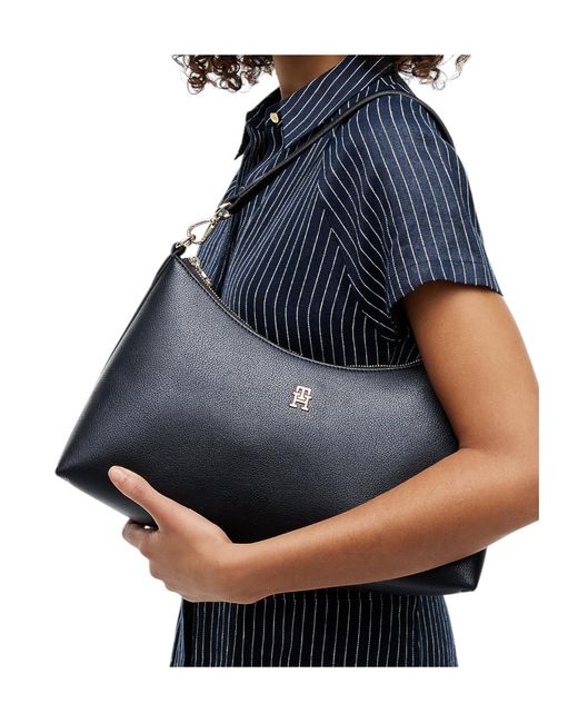 Tommy Hilfiger Blue Logo-Plaque Shoulder Bag