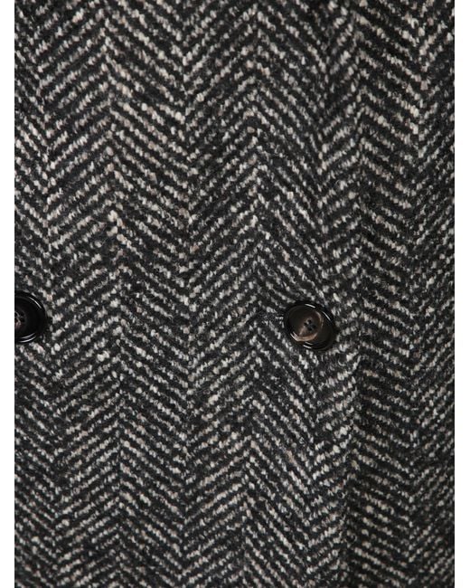 Tagliatore Black Herringbone Belted Coat