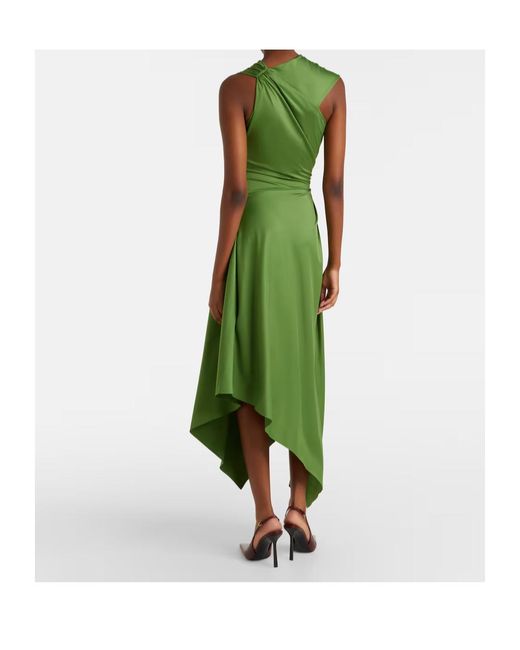 Victoria Beckham Green Asymmetric Gathered Jersey Midi Dress