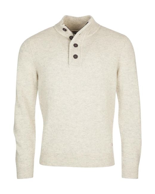 Barbour White High-Neck Half Buttoned Knit Jumper for men