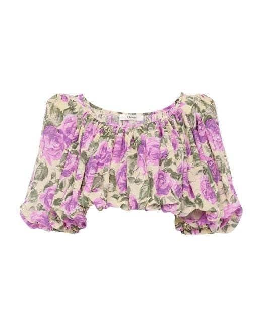 Chloé Pink Chloé Cropped Puff-Sleeved Top
