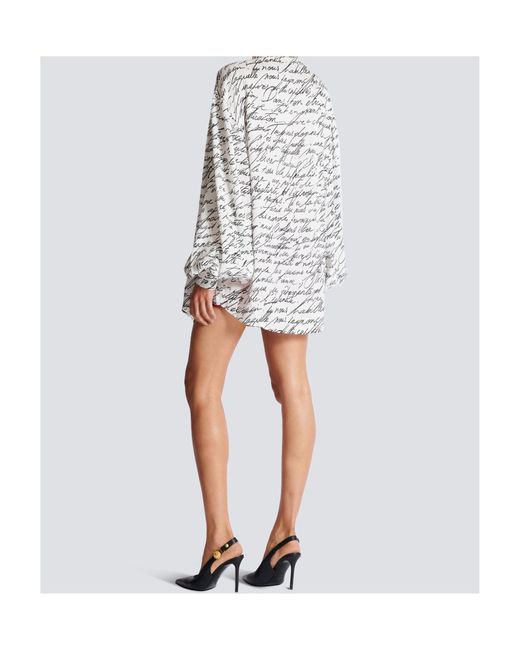 Balmain White Logo Detailed Tie-Neck Blouse