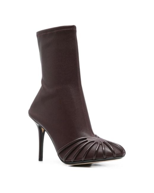 ALEVI Brown Round-Toe High-Heeled Ankle Boots