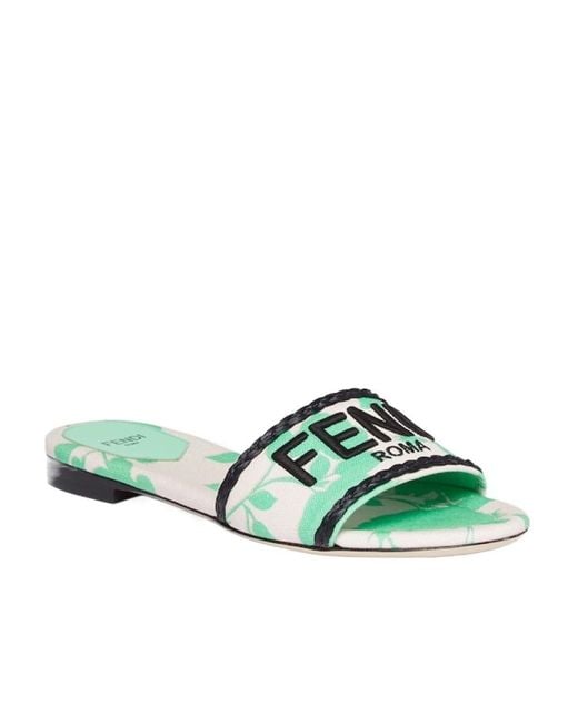 Fendi Green Canvas Slides