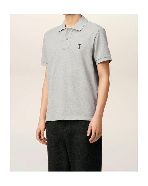 AMI Gray Ami De Coeur-Embroidered Polo Shirt for men