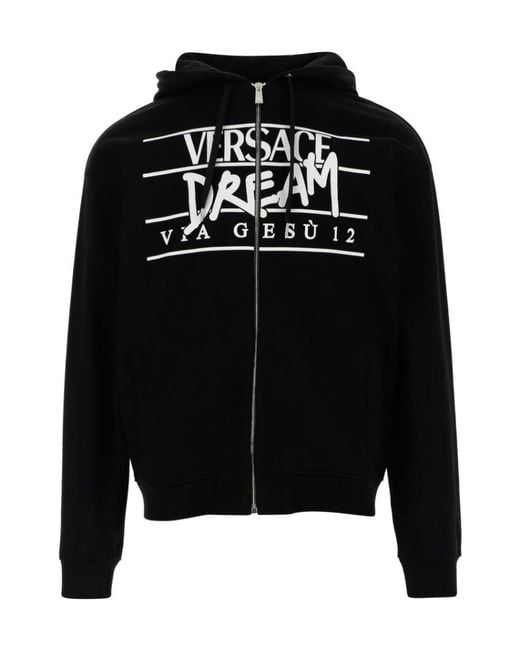 Versace Black Logo-Print Hoodie for men