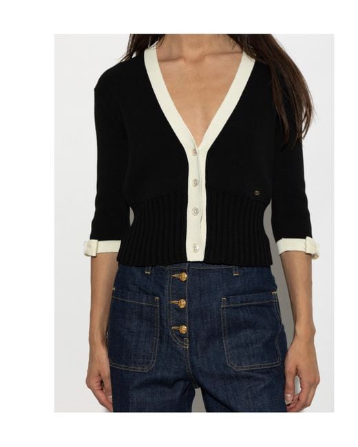 Valentino Black V-Neck Button-Up Cardigan