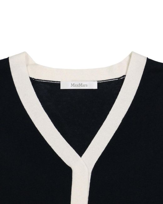 Max Mara Blue V-Neck Long-Sleeved Sweater