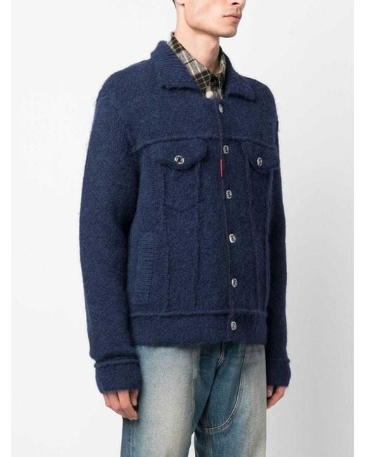DSquared² Blue Ribbed Knit Buttoned Jacket for men