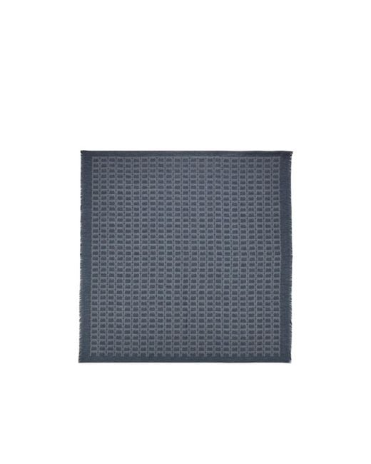 Ferragamo Blue Ferragamo Gancini Frayed-Edge Scarf for men