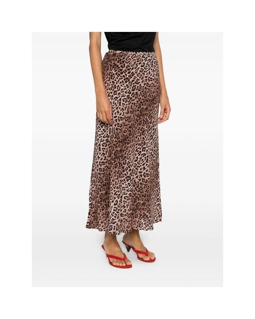 Rixo Brown Leopard Print Midi Skirt