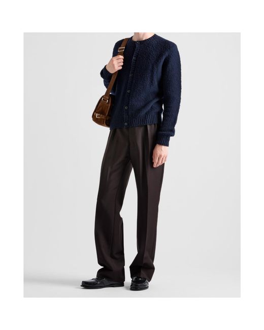 Prada Blue Shetland Crewneck Cardigan for men