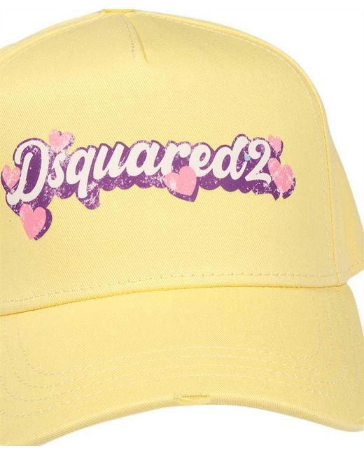 DSquared² Yellow Logo-Print Cotton Cap