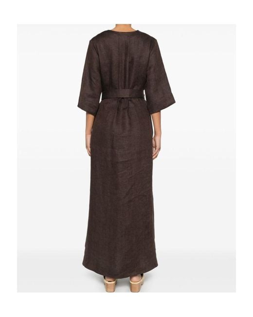 P.A.R.O.S.H. Brown Linen Maxi Dress