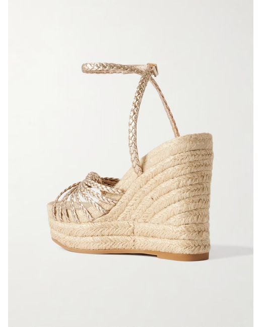 Loeffler Randall Natural Metallic Leather Platform Wedge Sandals