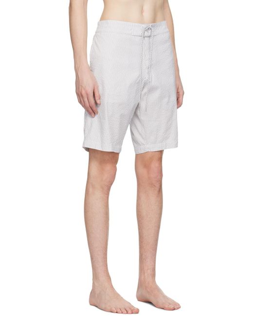 Thom Browne Gray Striped Drawstring Swimming Shorts for men