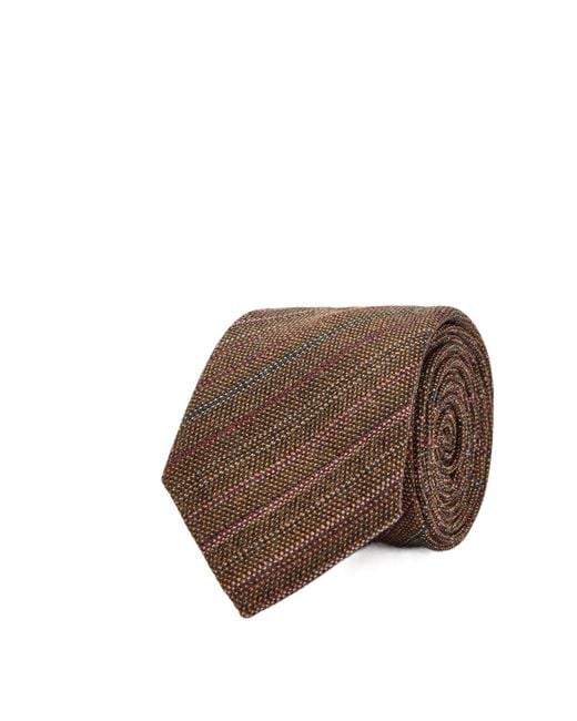 Dries Van Noten Brown Wool Striped Tie