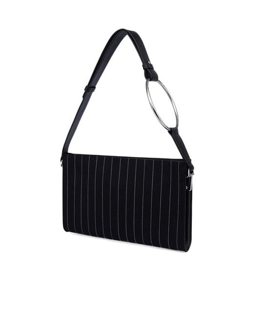 Dondup Black Pinstripe-Pattern Ring-Detail Tote Bag