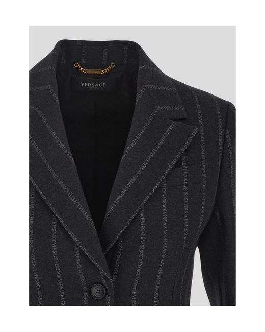 Versace Black Logo Printed Single-Breasted Blazer