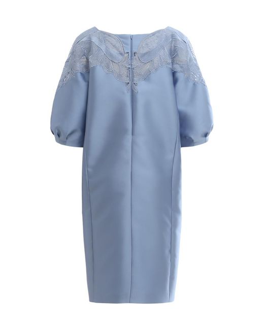 Alberta Ferretti Blue Lace Detail Balloon Sleeved Dress