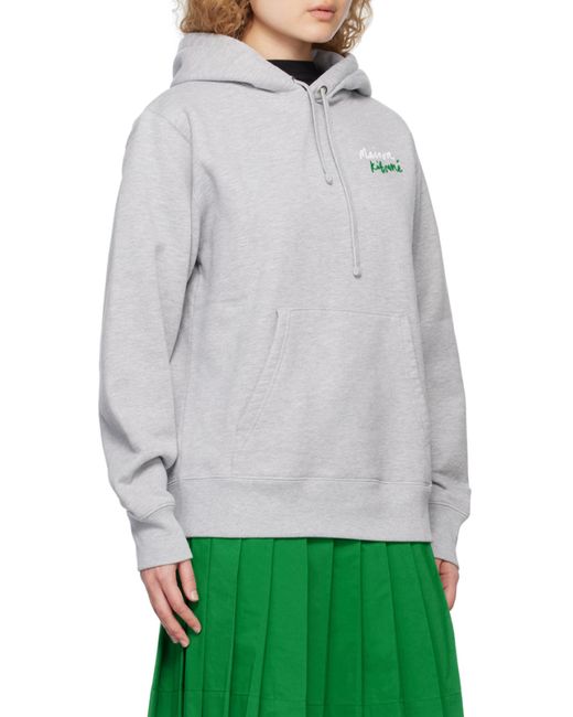 Maison Kitsuné Gray Embroidered-Logo Cotton Hoodie for men