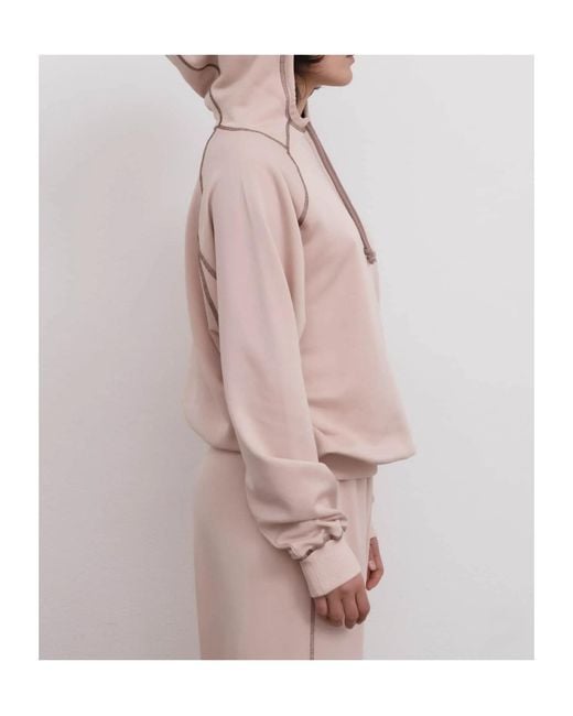 Baserange Pink Fold Contrast-Stitch Raglan-Sleeve Hoodie