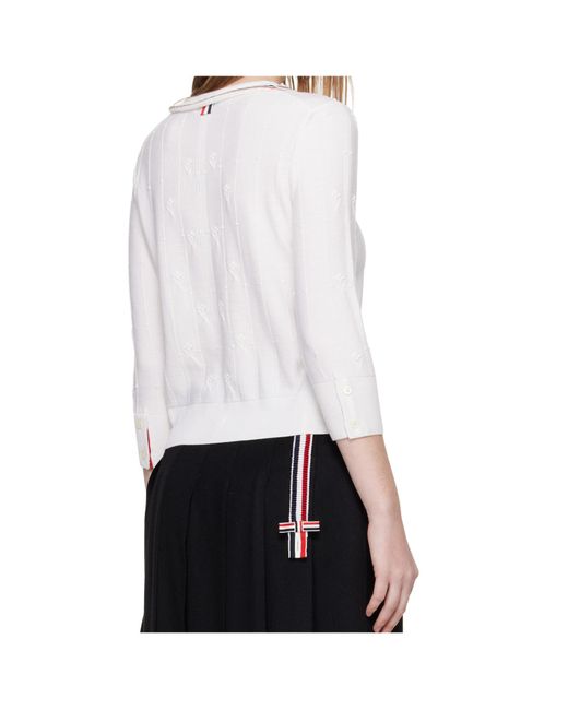 Thom Browne White Bobble Stitch Lace Trim Cardigan
