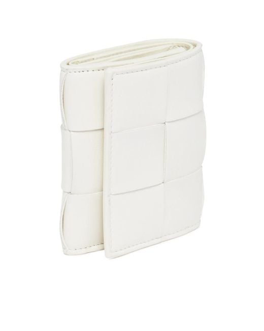 Bottega Veneta White Small Cassette Tri-Fold Zip Wallet