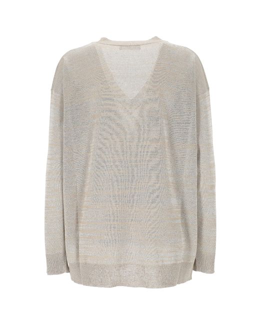 Fabiana Filippi White V-Neck Metallic-Threading Jumper