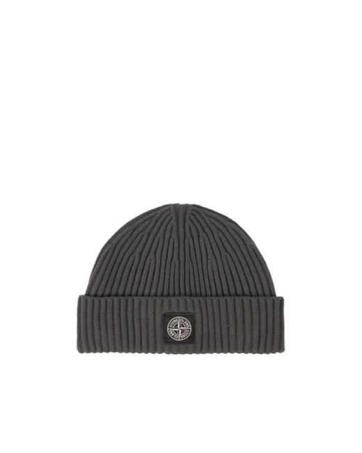 Stone Island Gray Compass-Patch Ribbed Beanie for men