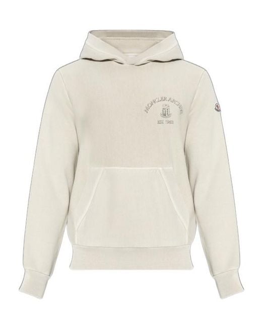 Moncler White Logo Patch Kangaroo Pocket Hoodie for men