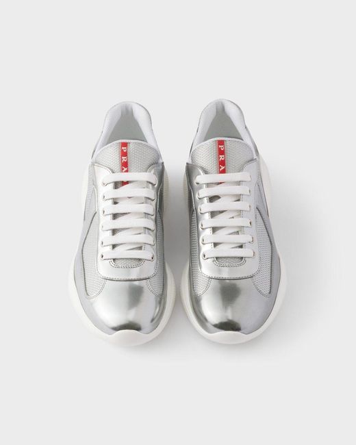 Prada Gray America's Cup Metallic Leather And Bike Fabric Sneakers for men