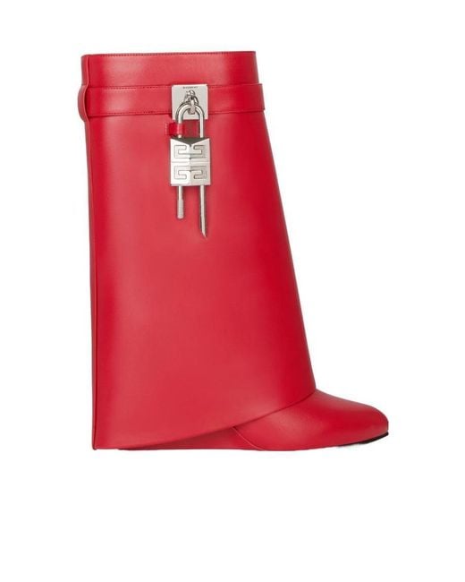 Givenchy Red Shark Lock Ankle Boots