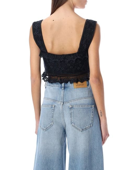 Isabel Marant Gray Lace-Trim Cropped Top