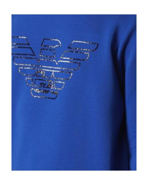 Emporio Armani Blue Round-Collar Long-Sleeve Hoodie for men