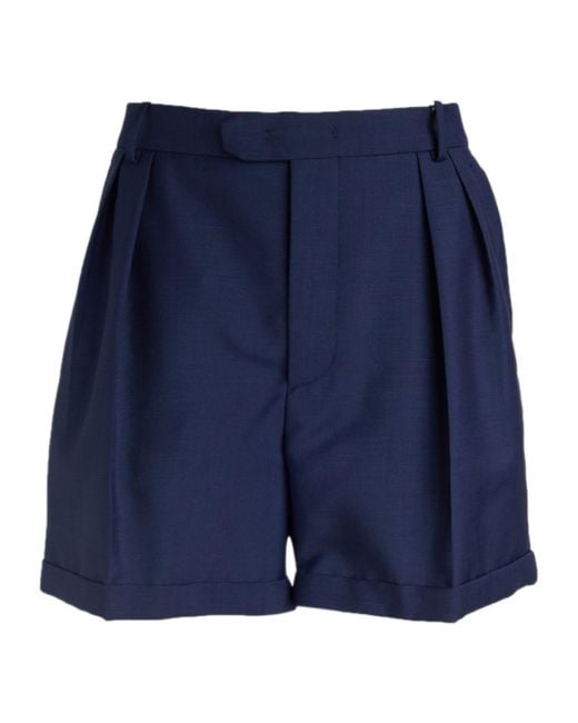 Bally Blue Pleated-Detail Turn-Up Hem Shorts for men