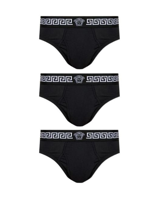 Versace Black Greca Logo -Pack Briefs for men