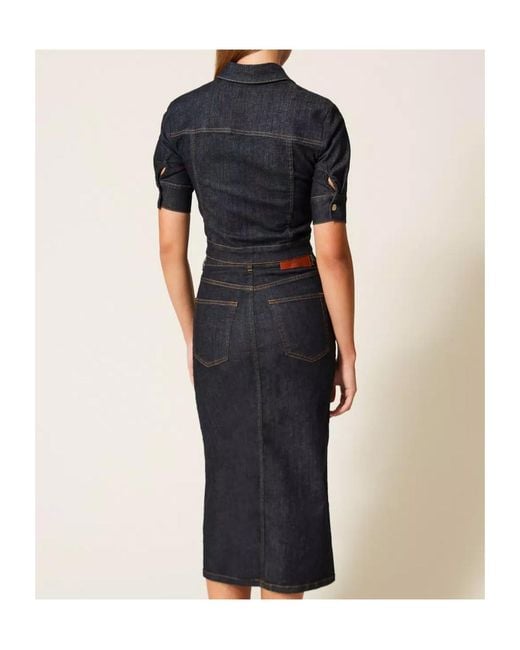 Twinset Blue Slit Midi Skirt