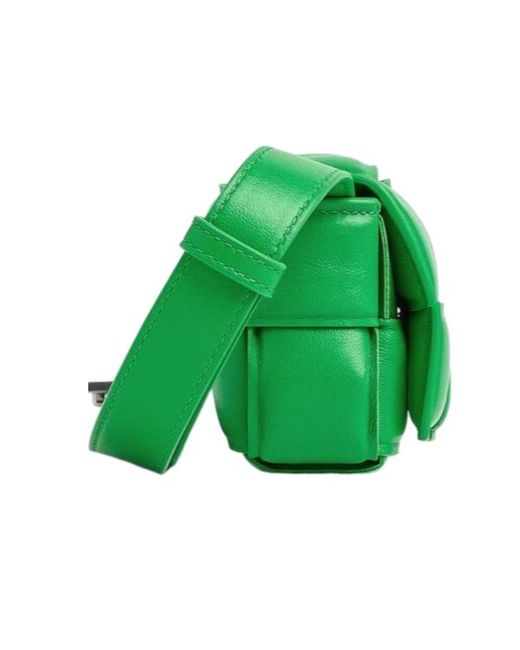 Bottega Veneta Green Woven Logo Detailed Padded Crossbody Bag for men