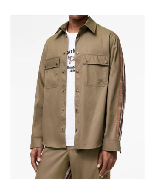 Burberry Green Tropical Gabardine And Check Shirt for men