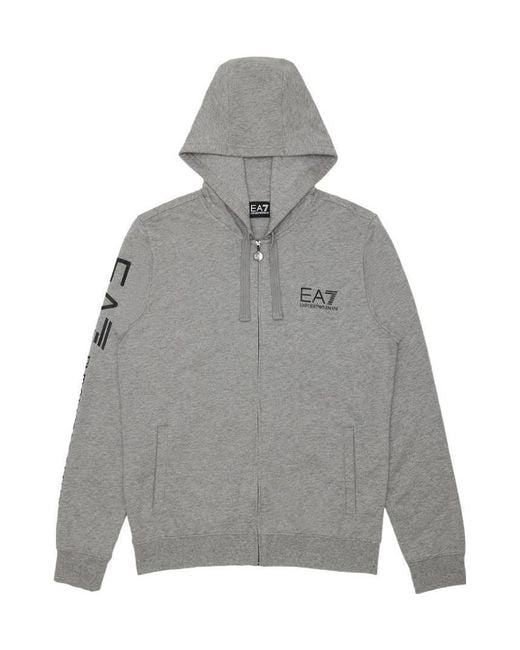 EA7 Gray Logo Printed Hooded Casual Jacket for men