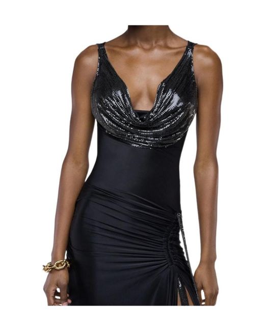 Rabanne Black Rabanne Draped Cowl-Neck Maxi Dress
