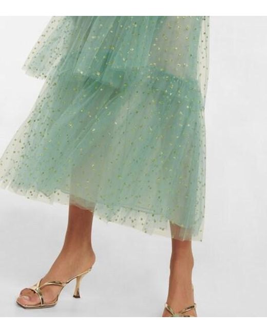 Monique Lhuillier Green Embellished Tulle Midi Dress