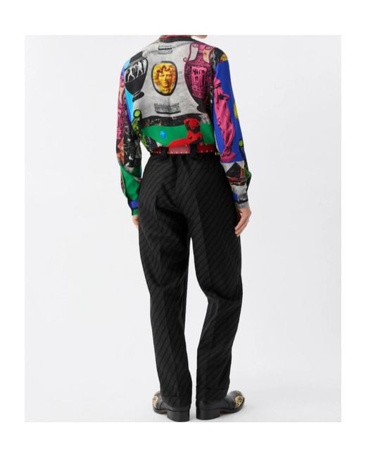 Versace Black Pinstripe Wool Dress Pants for men