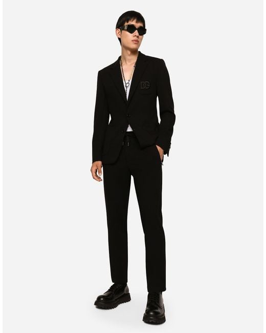 Dolce & Gabbana Black Dg Patch Jersey Jogging Pants for men